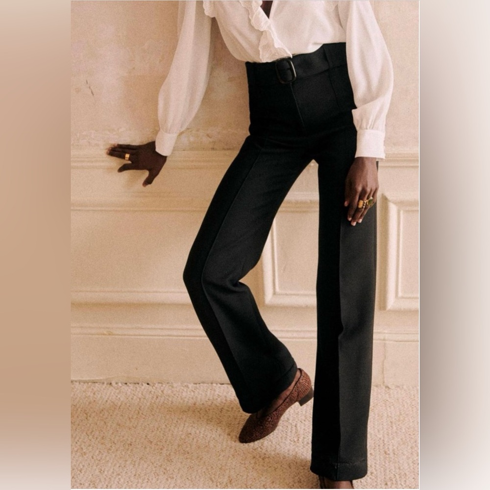 Sezane Lukas Wool Blend Trousers Pants with Belt Black Sz 38 Sézane